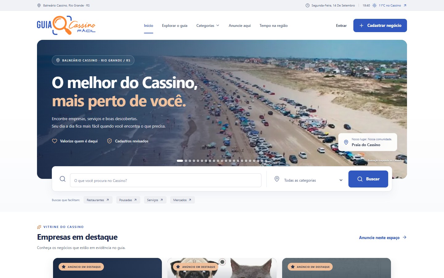 Página inicial do site Guia Cassino Fácil, desenvolvido pela DK Network