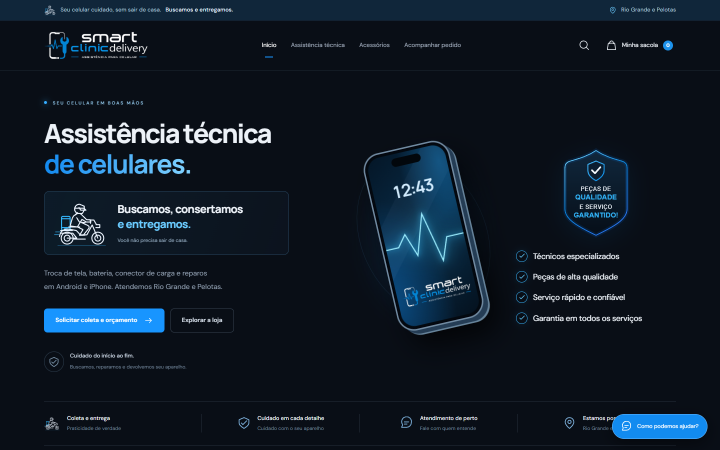 Página inicial do site da Smart Clinic Delivery, desenvolvido pela DK Network